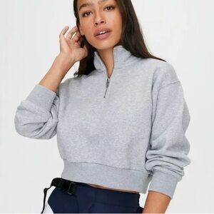 Aritzia Light Gray Cropped Quarter-Zip Turtleneck Sweater
